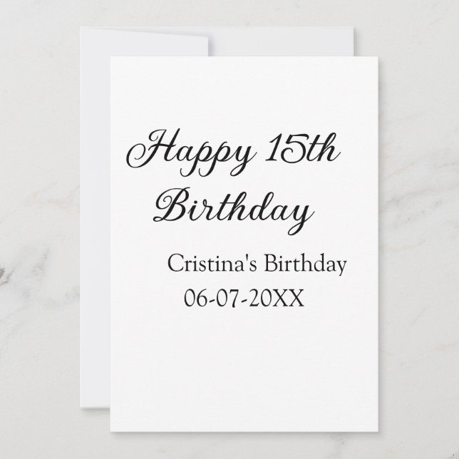 calligraphy simple minimal happy 15th birthday invitation (Front)