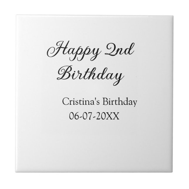 calligraphy simple minimal happy 2nd birthday ceramic tile (Front)