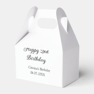 calligraphy simple minimal happy 2nd birthday favour box