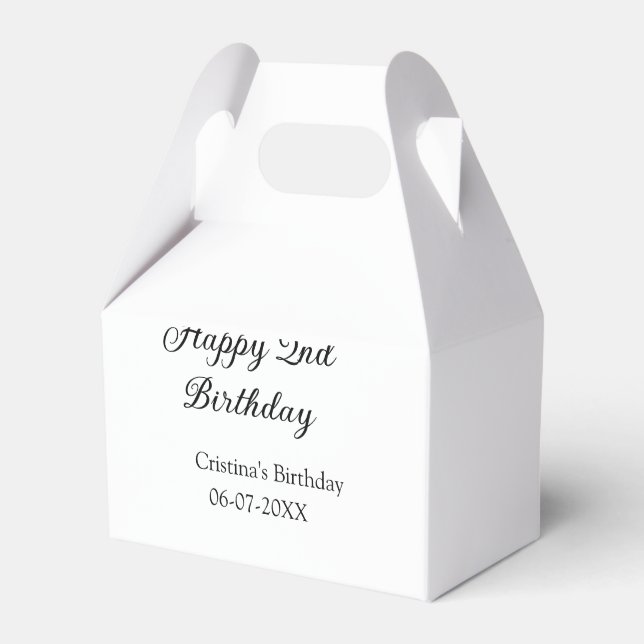 calligraphy simple minimal happy 2nd birthday favour box (Front Side)