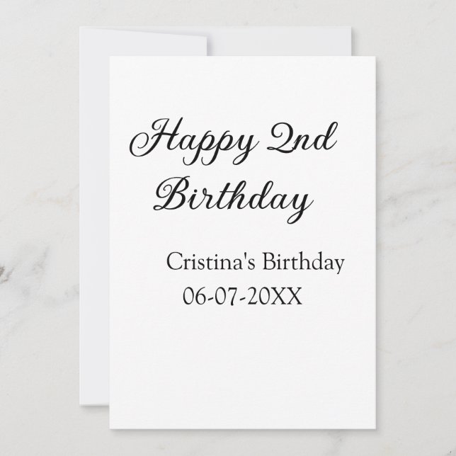 calligraphy simple minimal happy 2nd birthday holiday card (Front)