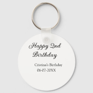 calligraphy simple minimal happy 2nd birthday key ring