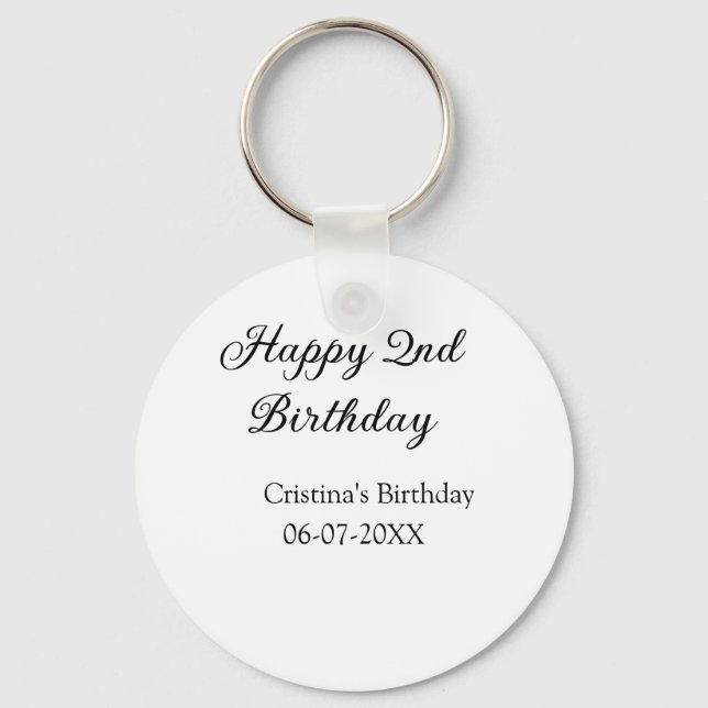 calligraphy simple minimal happy 2nd birthday key ring (Front)
