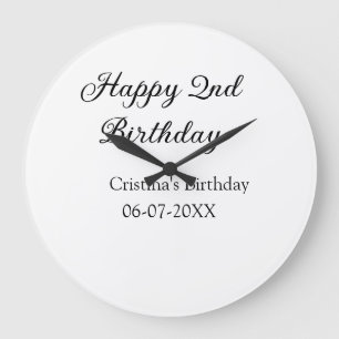calligraphy simple minimal happy 2nd birthday large clock