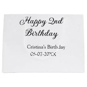 calligraphy simple minimal happy 2nd birthday large gift bag