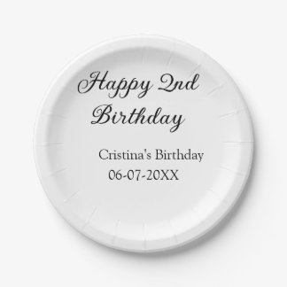 calligraphy simple minimal happy 2nd birthday paper plate