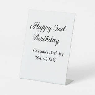 calligraphy simple minimal happy 2nd birthday pedestal sign