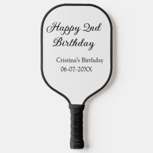 calligraphy simple minimal happy 2nd birthday pickleball paddle