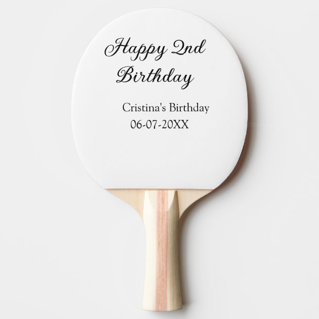 calligraphy simple minimal happy 2nd birthday ping pong paddle (Front)
