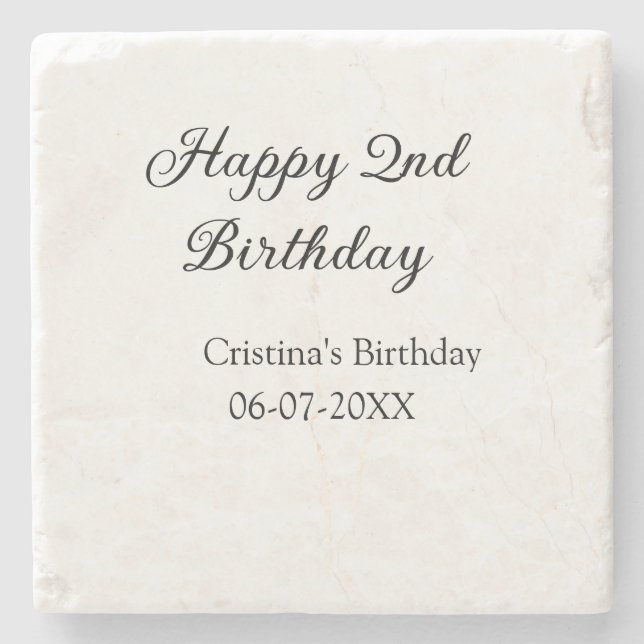 calligraphy simple minimal happy 2nd birthday stone coaster (Front)
