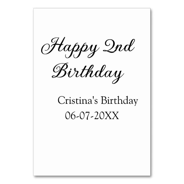 calligraphy simple minimal happy 2nd birthday table number (Front)