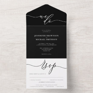 Calligraphy Simple Wedding Black and White All In One Invitation