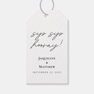 Calligraphy Sip Sip Hooray Black White Wedding Gift Tags