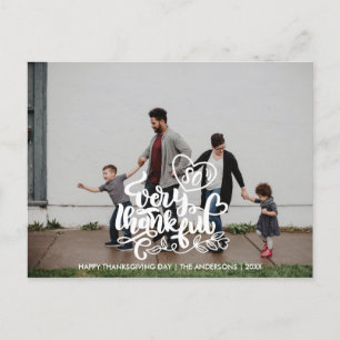Calligraphy So Very Thankful Thanksgiving Photo Announcement Postcard