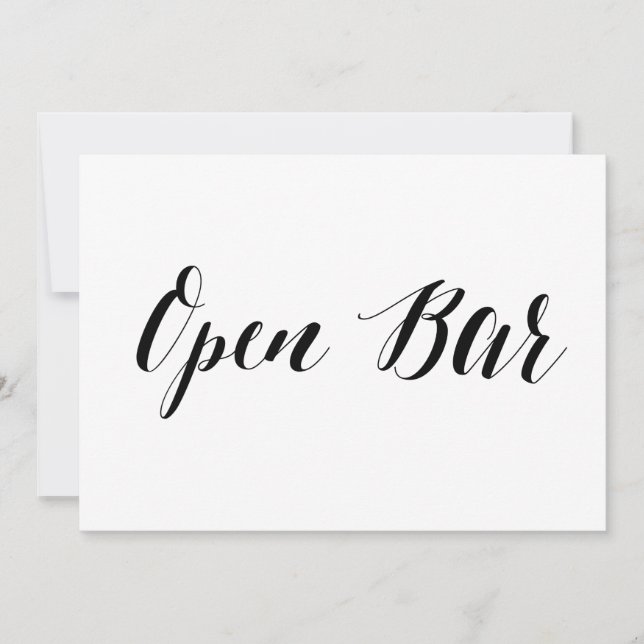 Calligraphy Style "Open Bar" Wedding Sign Invitation (Front)