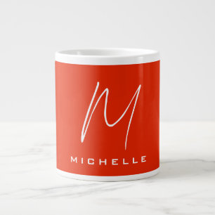 Calligraphy stylish red white monogram your name large coffee mug