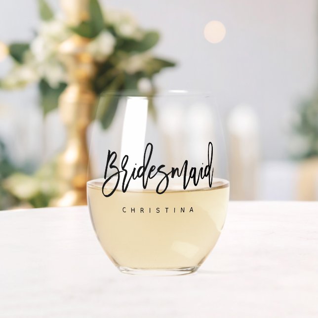 Calligraphy Stylish Script Bridesmaid Name Stemless Wine Glass (Insitu (Wedding))