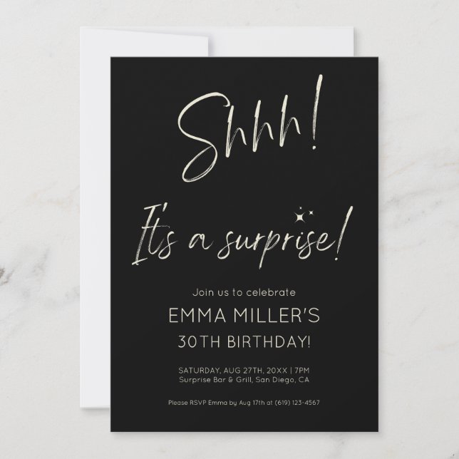 Calligraphy Surprise Birthday Minimalist Invitation (Front)