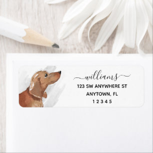 Calligraphy Tan Dachshund Return Address Label