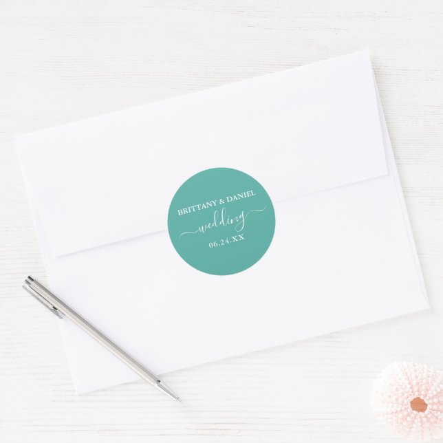 Calligraphy Teal Wedding Envelope Seals (Envelope)
