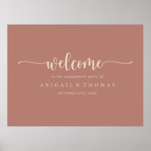 Calligraphy Terracotta Engagement Party Welcome  Poster