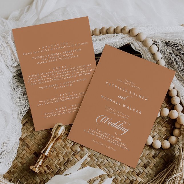 Calligraphy Terracotta Front and Back Wedding Invitation (Creator Uploaded)