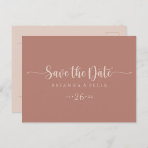 Calligraphy Terracotta Horizontal Save the Date  Postcard
