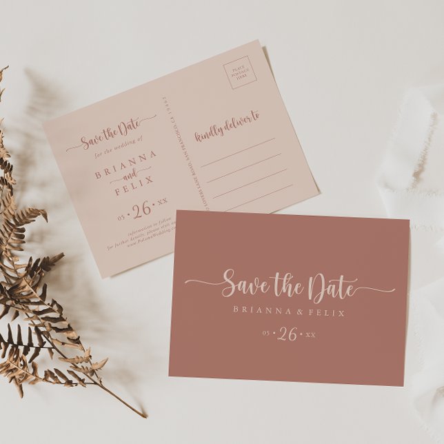 Calligraphy Terracotta Horizontal Wedding   Save The Date (Creator Uploaded)