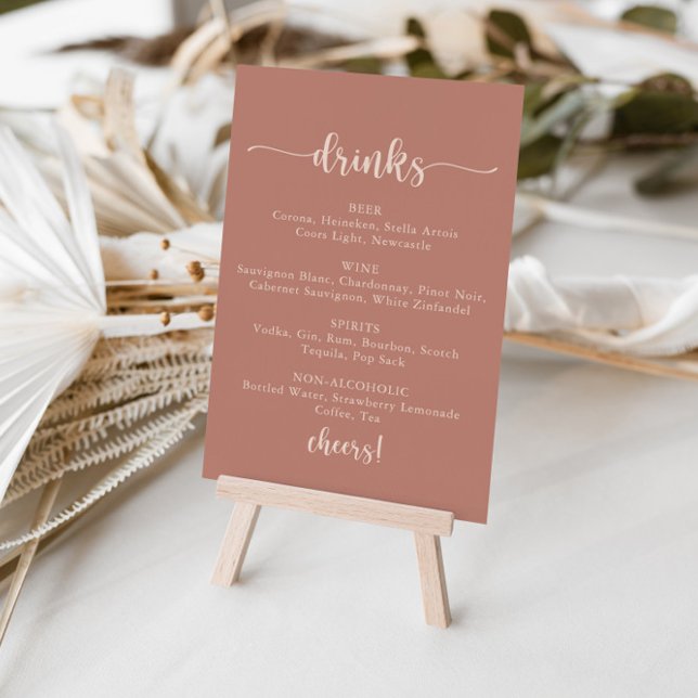 Calligraphy Terracotta Wedding Drinks Menu Sign (Creator Uploaded)