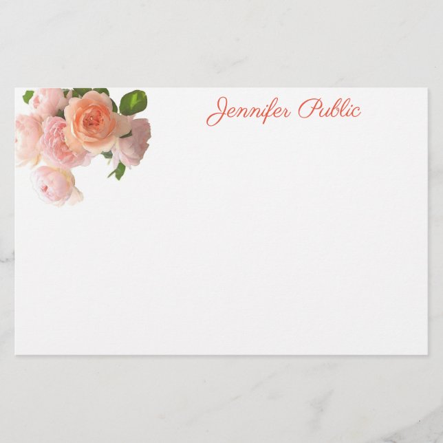 Calligraphy Text Watercolor Roses Elegant Floral Stationery (Front)