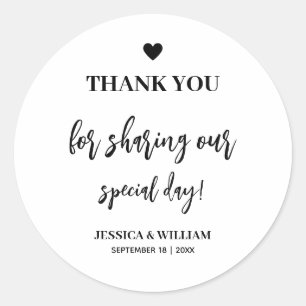 calligraphy thank you for sharing our special day  classic round sticker