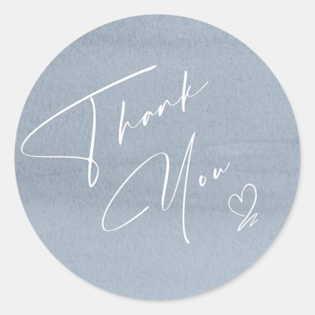 Calligraphy Thank You Heart Dusty Blue ID771 Classic Round Sticker (Front)