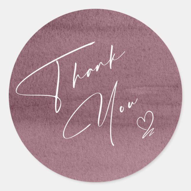 Calligraphy Thank You Heart Mauve ID771 Classic Round Sticker (Front)
