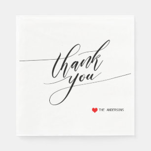 Calligraphy Thank You Red Heart Party Napkins