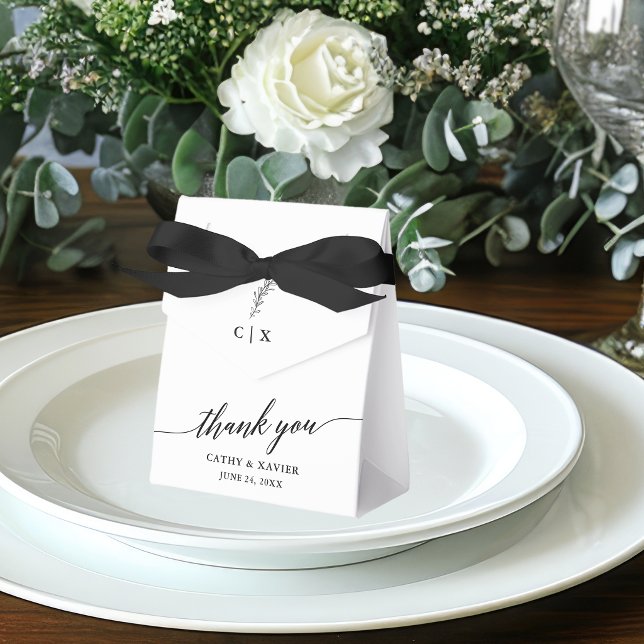 Calligraphy  Thank You Wedding Monogram Favour Box (Customize to change your personalized text size or text style.)