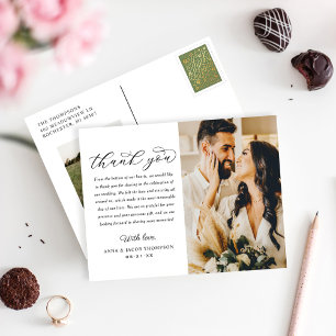 Calligraphy Thank You Wedding Photo Postcard