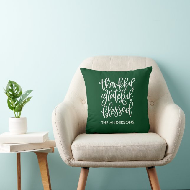 Calligraphy Thankful Grateful Blessed Name Green Cushion (Chair)