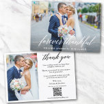 Calligraphy Thankful QR Code 2 Photo Wedding Thank You Card<br><div class="desc">Modern Elegant Calligraphy Script Forever Thankful Wedding Bride and Groom 2 Photo Thank You Card with Your QR Scan Code. Add your wedding website or social media web address so your guests can view more of your wedding photos or wedding photo album online.</div>