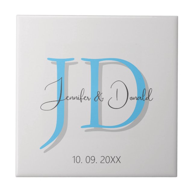 Calligraphy trendy classical script monogram ceramic tile (Front)