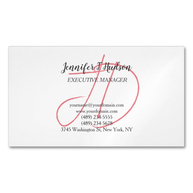 Calligraphy trendy classical script monogram 	Magnetic business card (Front)