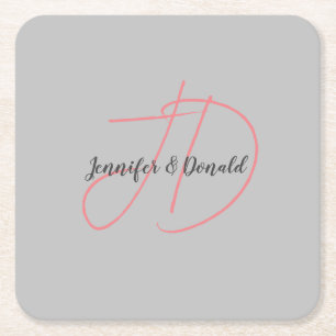 Calligraphy trendy classical script monogram square paper coaster