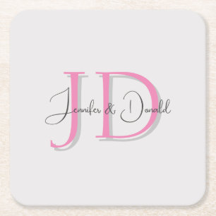Calligraphy trendy classical script monogram square paper coaster