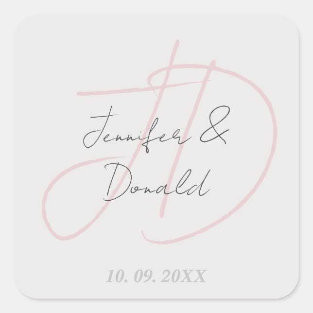 Calligraphy trendy classical script monogram square sticker (Front)