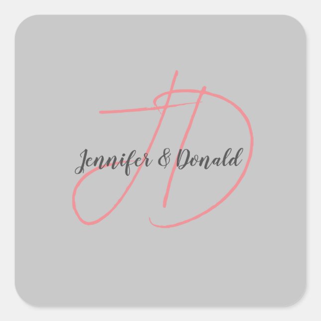 Calligraphy trendy classical script monogram square sticker (Front)