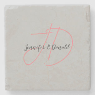Calligraphy trendy classical script monogram stone coaster