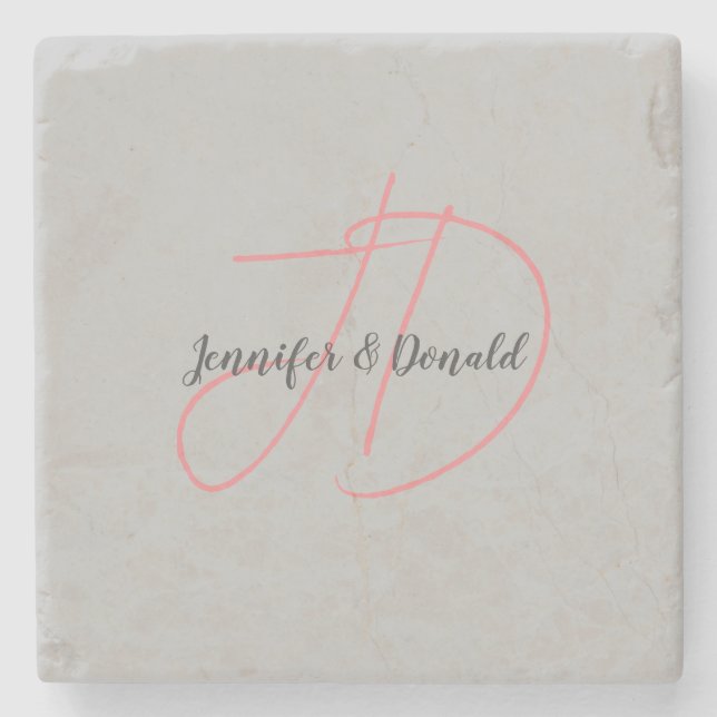 Calligraphy trendy classical script monogram stone coaster (Front)