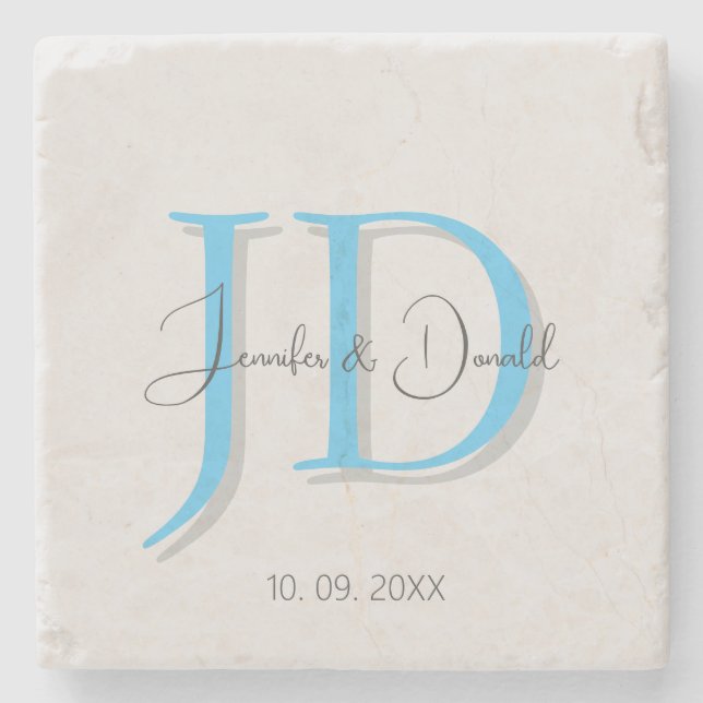 Calligraphy trendy classical script monogram stone coaster (Front)