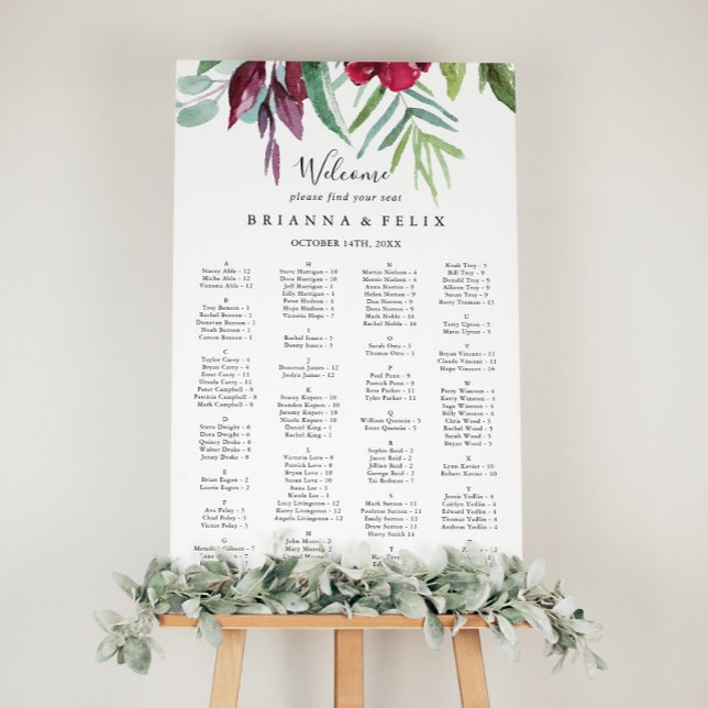 Calligraphy Tropical Alphabetical Seating Chart (Creator Uploaded)