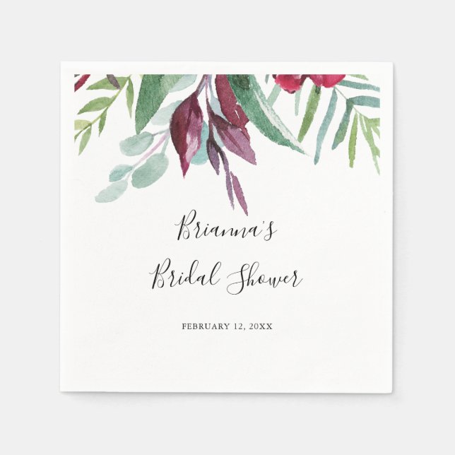 Calligraphy Tropical Coloured Floral Bridal Shower Napkin (Front)