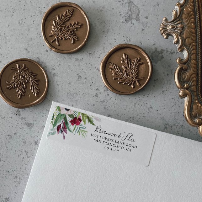 Calligraphy Tropical Coloured Floral Return Addres Address Label (Creator Uploaded)